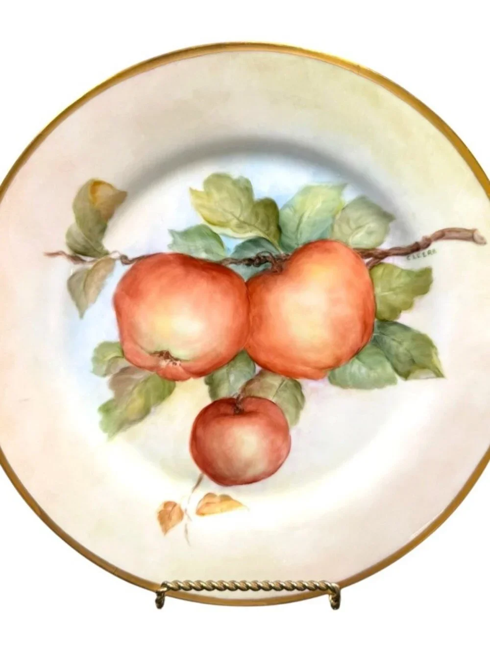 Antique Tirschenreuth Bavaria Hand Painted Apple Plate C Leere 10.75